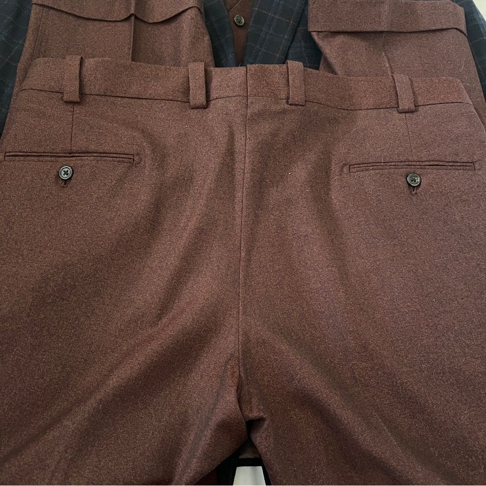 Tom James Holland & Sherry 3 piece suit wool blue rust red 48R pants 40 x 30 - Picture 4 of 8